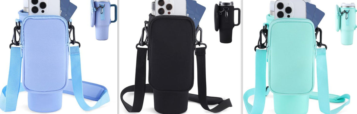 Bolso Portabotellas Slok, Para Vaso de 40 oz con Asa, Moderno Soporte de Botella de Agua con Correa Ajustable para Caminatas al Aire Libre Viajes Deportes - Azul Purpura