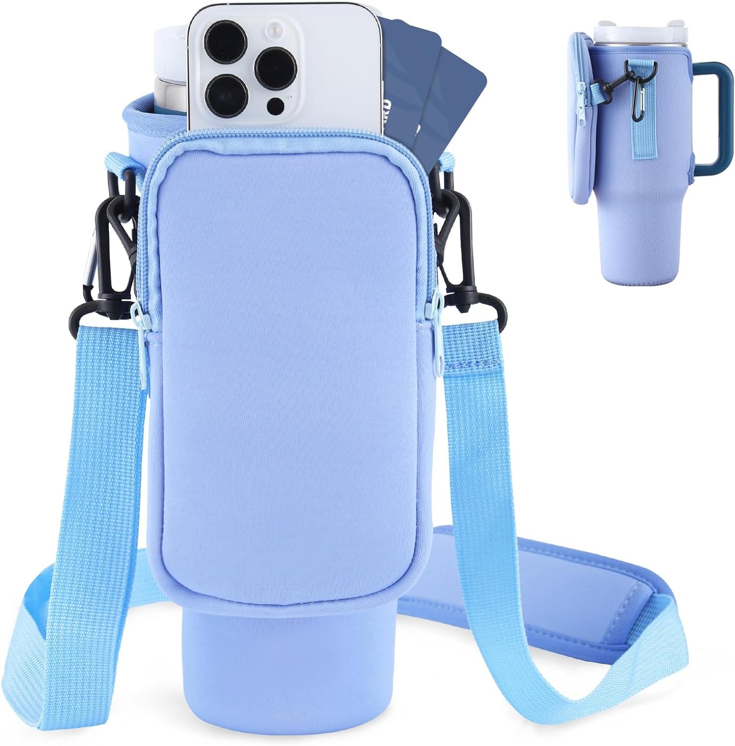 Bolso Portabotellas Slok, Para Vaso de 40 oz con Asa, Moderno Soporte de Botella de Agua con Correa Ajustable para Caminatas al Aire Libre Viajes Deportes - Azul Purpura