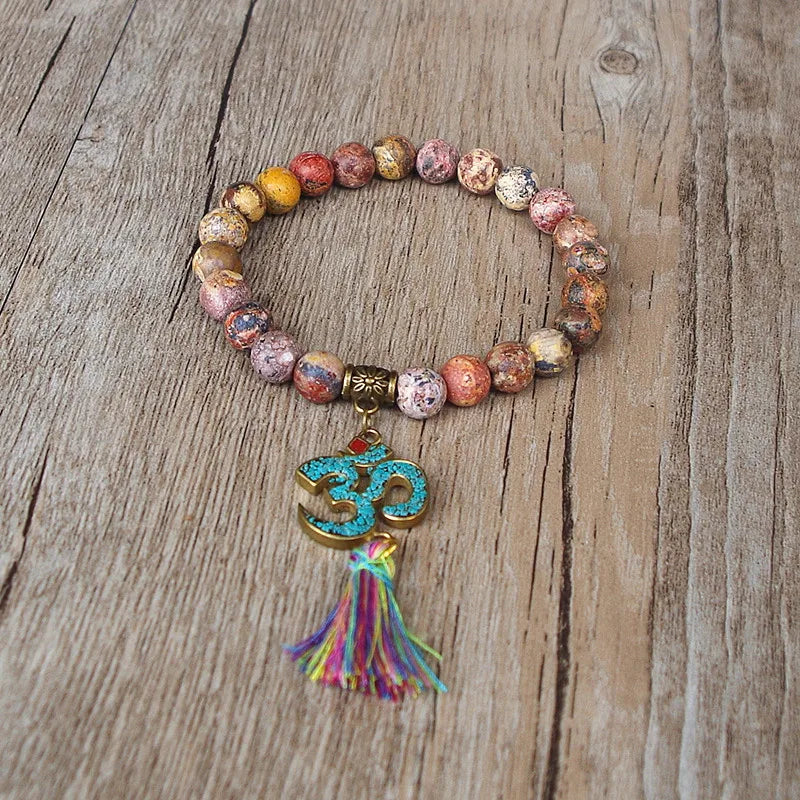 Pulsera Mala de Piedras Naturales Chakra Hecha a Mano con Borla Om para Mujeres y Hombres