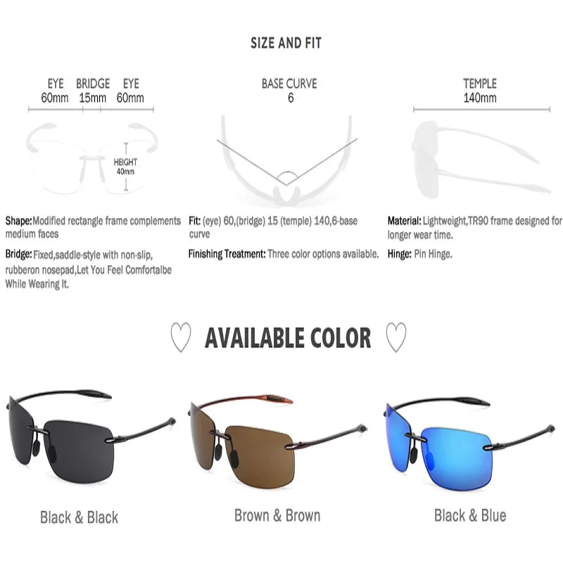 Gafas de sol sin montura clásicas UV400 para hombre y mujer