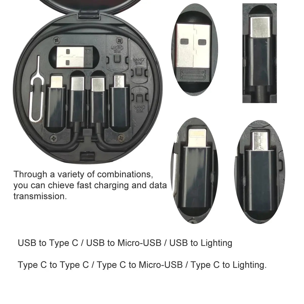 Caja de almacenamiento con kit de cables USB multifuncionales