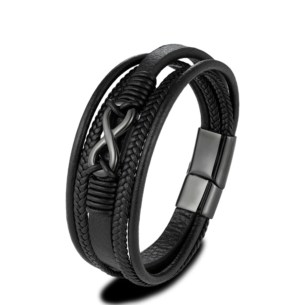 Pulsera infinito de cuero trenzado para hombres y mujeres