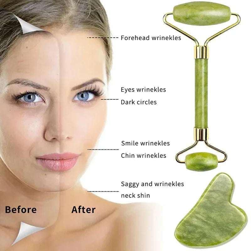 Rodillo de Jade Natural para Masaje Facial y Corporal