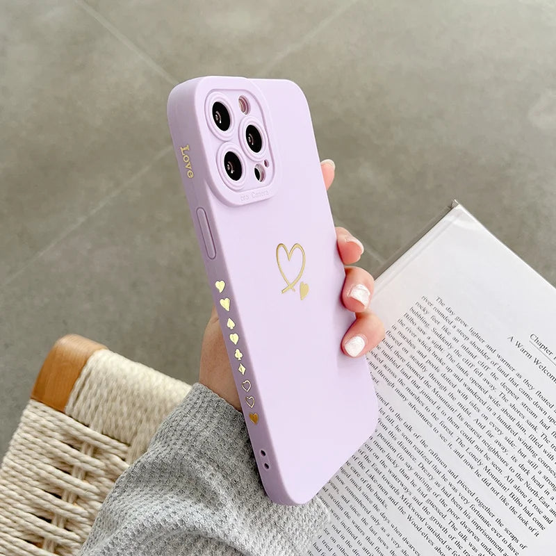 Ottwn Candy Color Silicone Phone Case For iPhone 14 Pro Max 11 12 13 Pro X XR XS Max 7 8 Plus Cute Love Heart Frame Soft Cover