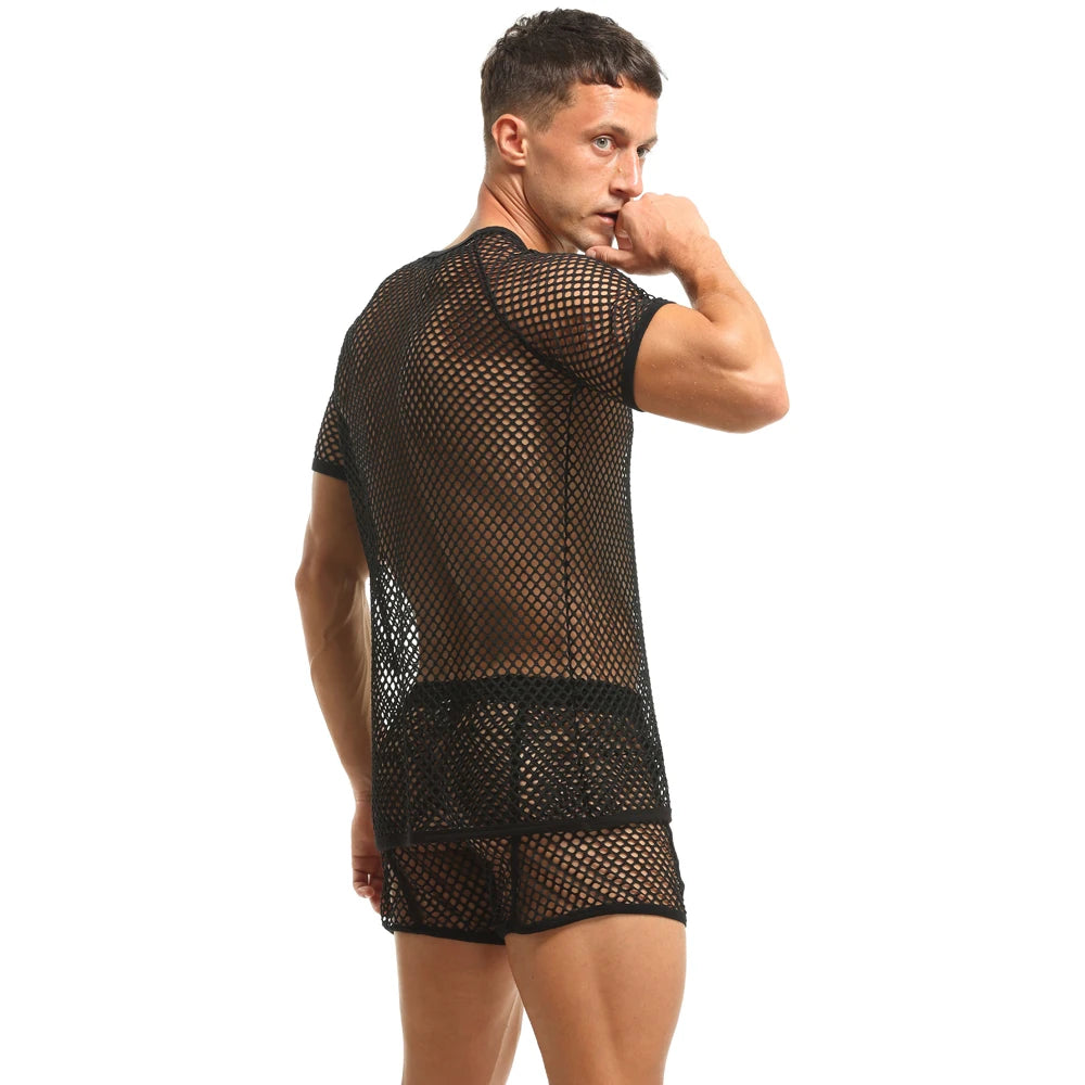 Camiseta de malla transparente para hombre