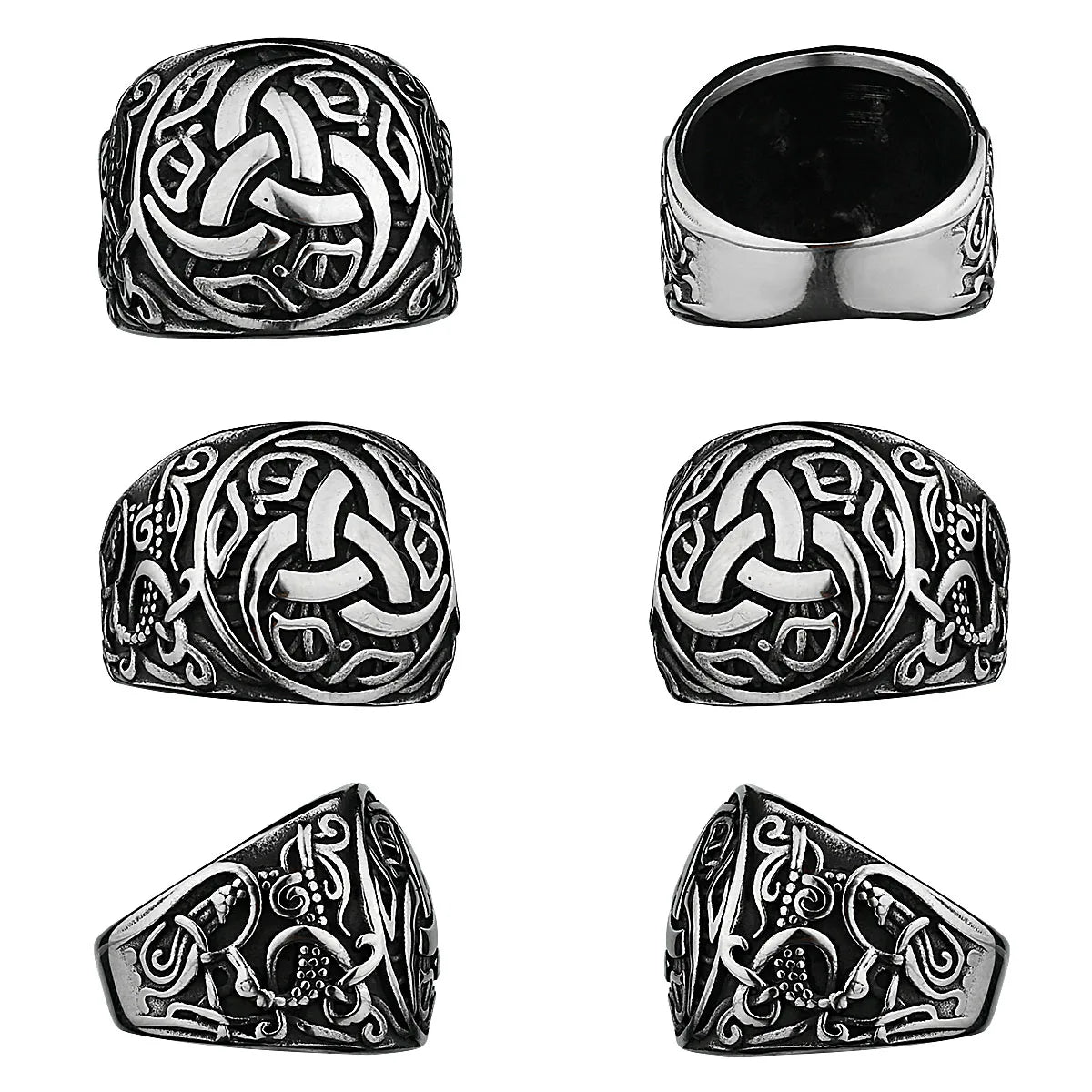 Anillo de Acero Inoxidable Vikingo Dragón Runa Hombres Moda Vikinga Anillo Templamento Hip-hop Calle Motocicleta Joyería Masculina