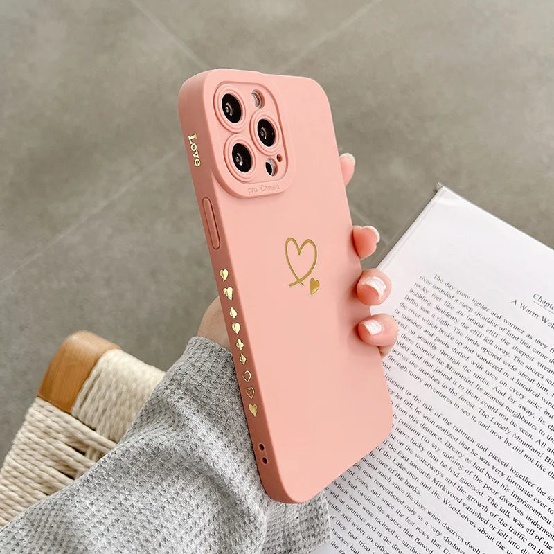 Ottwn Candy Color Silicone Phone Case For iPhone 14 Pro Max 11 12 13 Pro X XR XS Max 7 8 Plus Cute Love Heart Frame Soft Cover