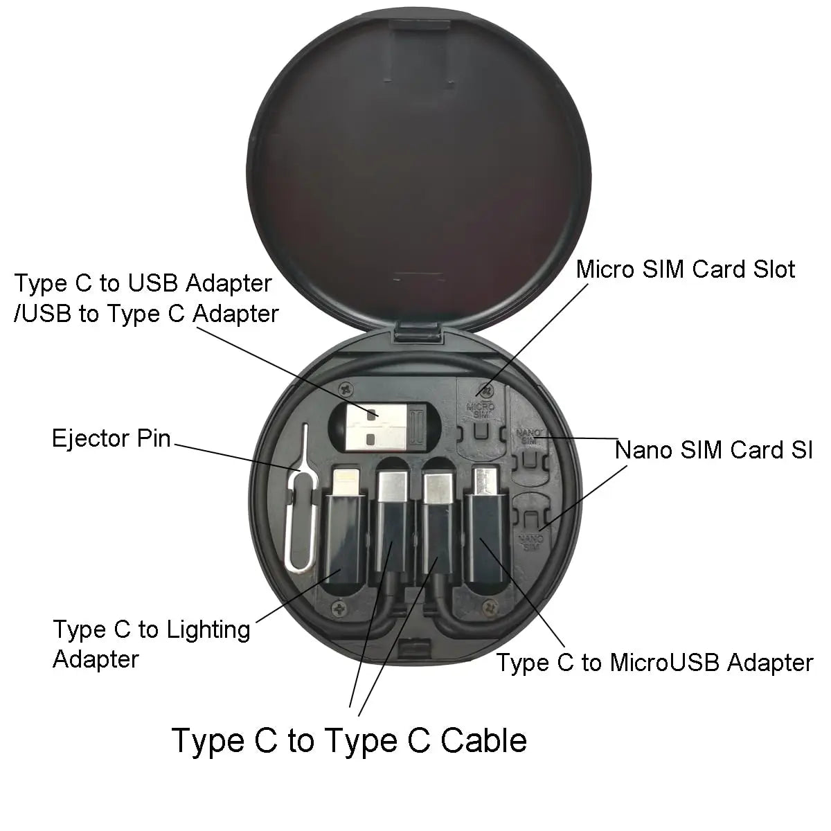 Caja de almacenamiento con kit de cables USB multifuncionales