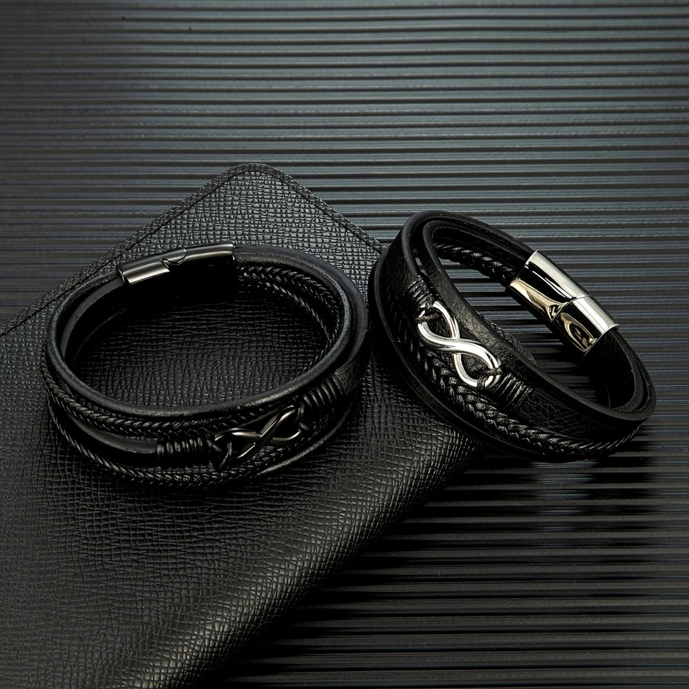 Pulsera infinito de cuero trenzado para hombres y mujeres