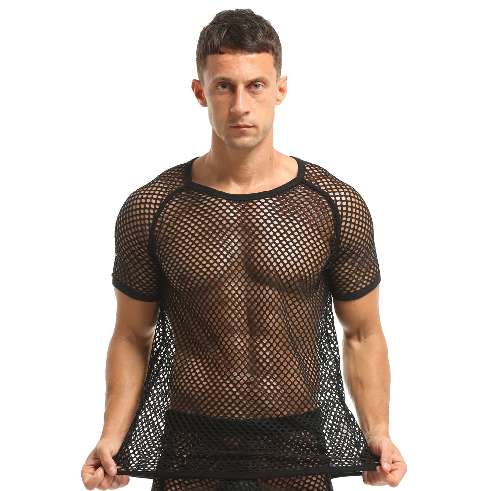 Camiseta de malla transparente para hombre