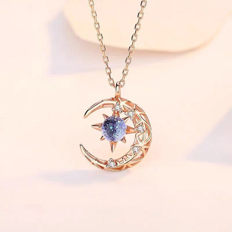 Collar colgante de luna y estrella para mujeres