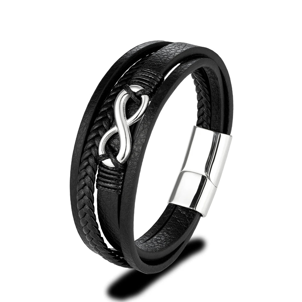 Pulsera infinito de cuero trenzado para hombres y mujeres