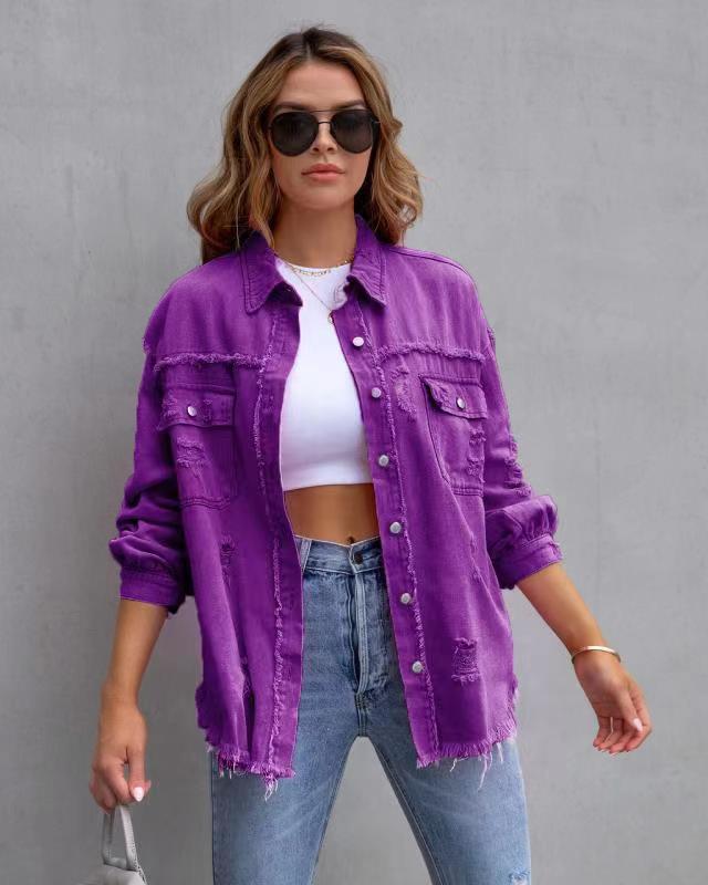 Chaqueta de Camisa Rota de Moda para Mujer